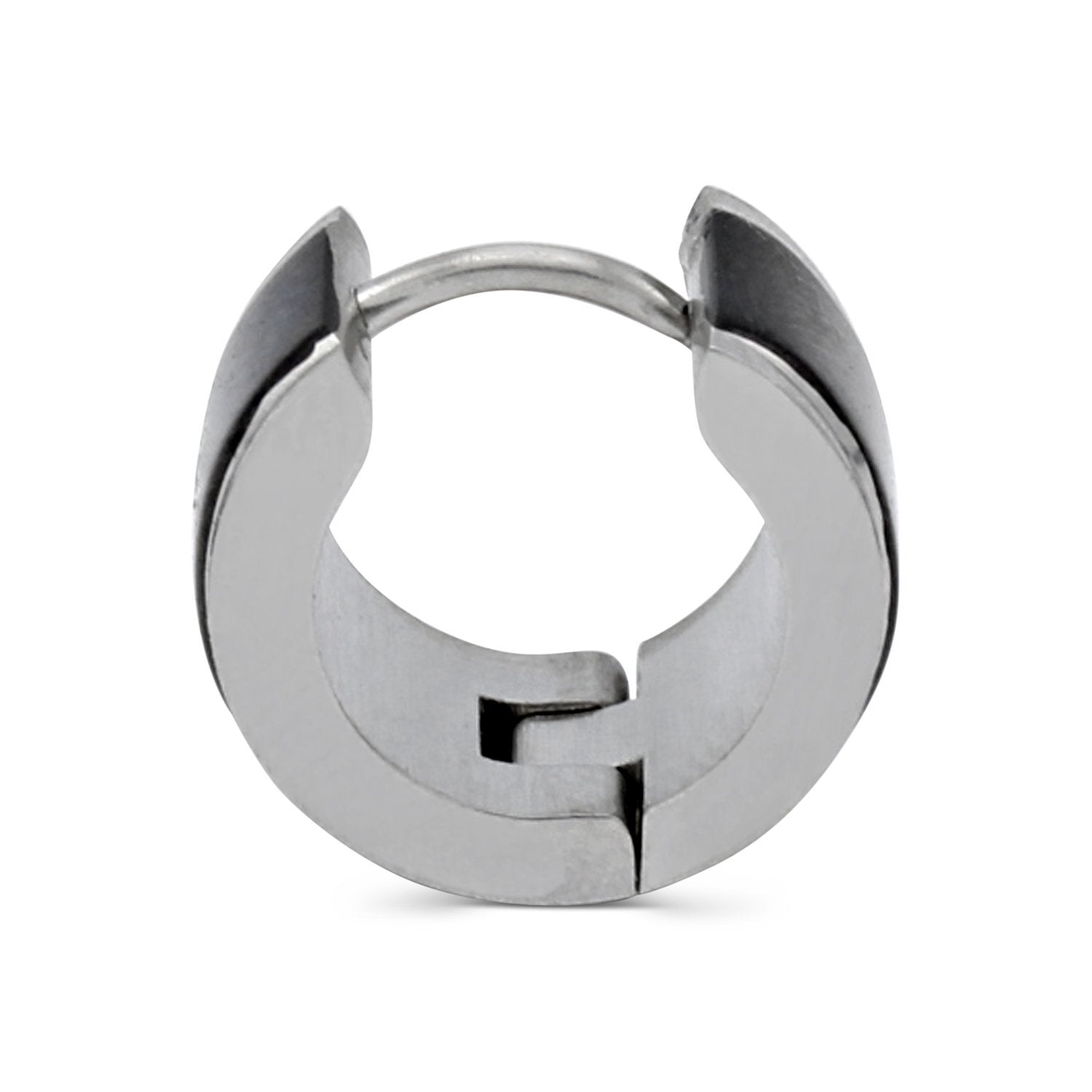 Huggie Hoop Stainless Steel Earrings with Black Stripes Design