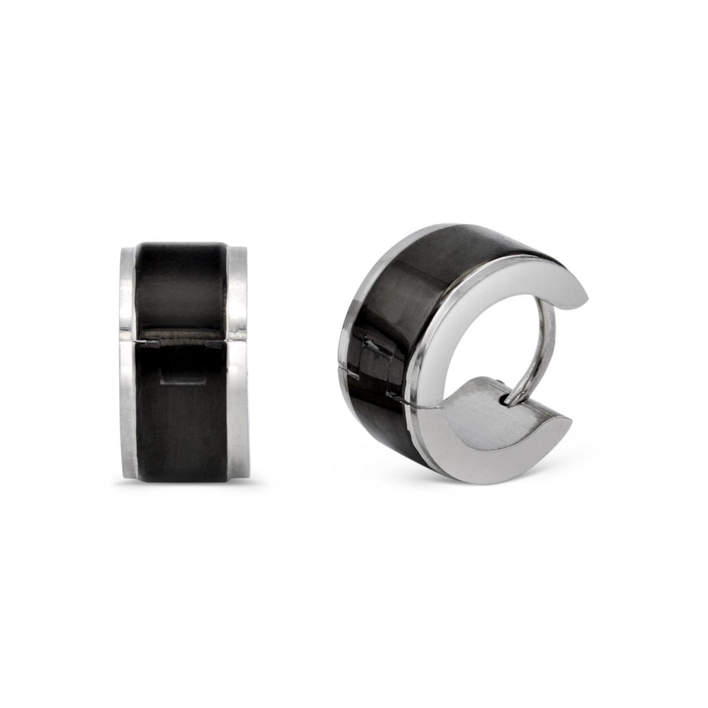Huggie Hoop Stainless Steel Earrings with Black Stripes Design