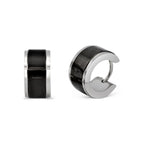 Huggie Hoop Stainless Steel Earrings with Black Stripes Design