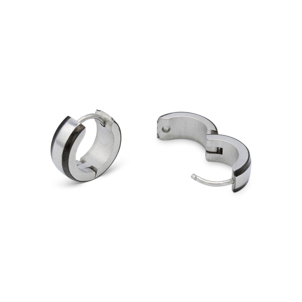 Huggie Hoop Stainless Steel Earrings with Black Stripes Design