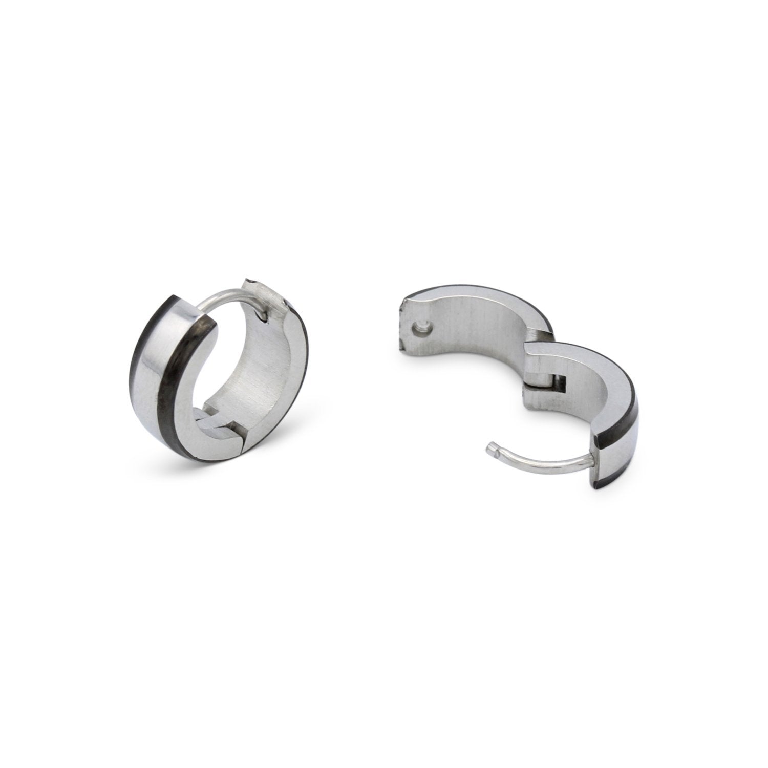 Huggie Hoop Stainless Steel Earrings with Black Stripes Design