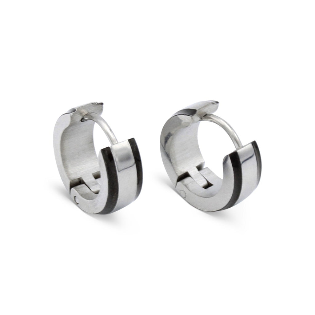 Huggie Hoop Stainless Steel Earrings with Black Stripes Design