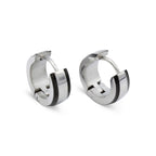 Huggie Hoop Stainless Steel Earrings with Black Stripes Design