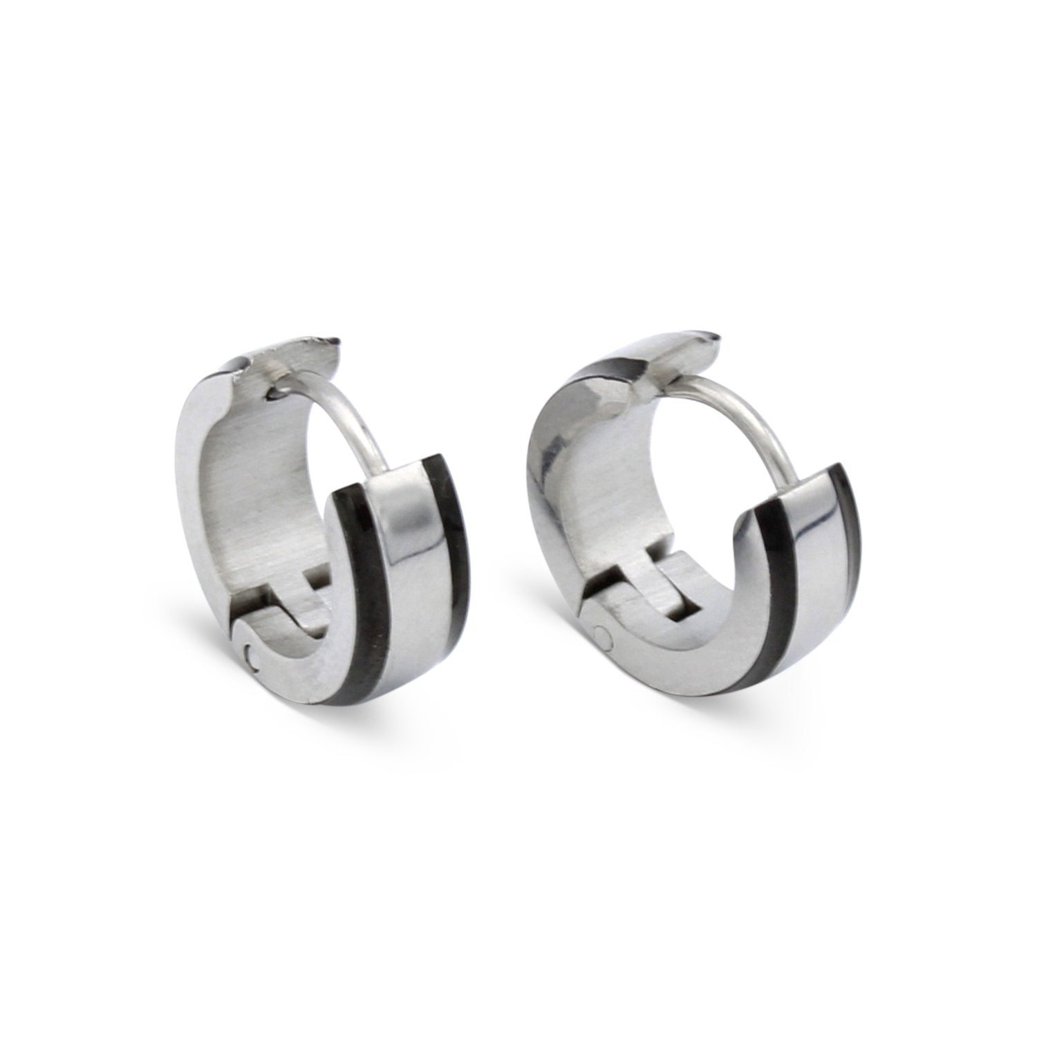 Huggie Hoop Stainless Steel Earrings with Black Stripes Design