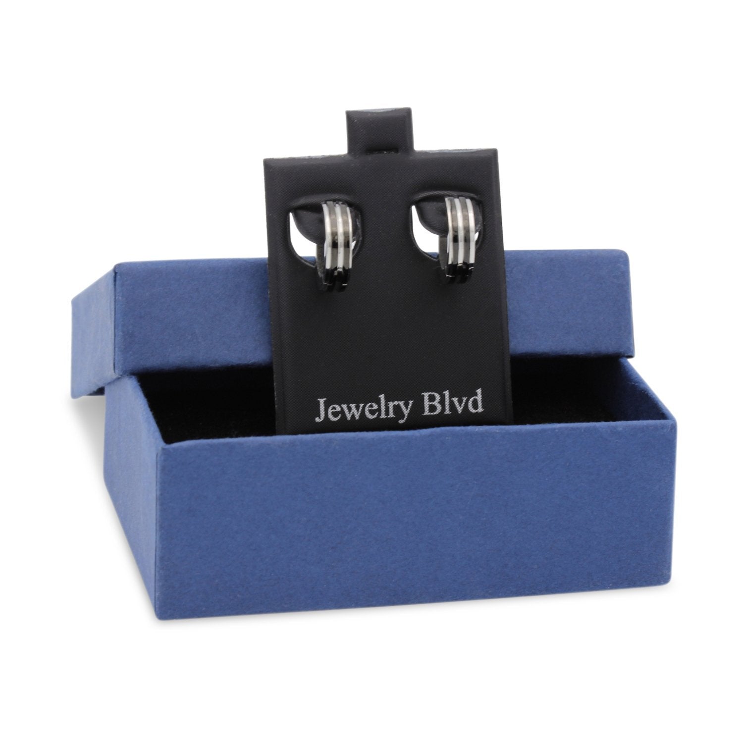 Narrow Striped Huggie Hoop Stainless Steel Earrings