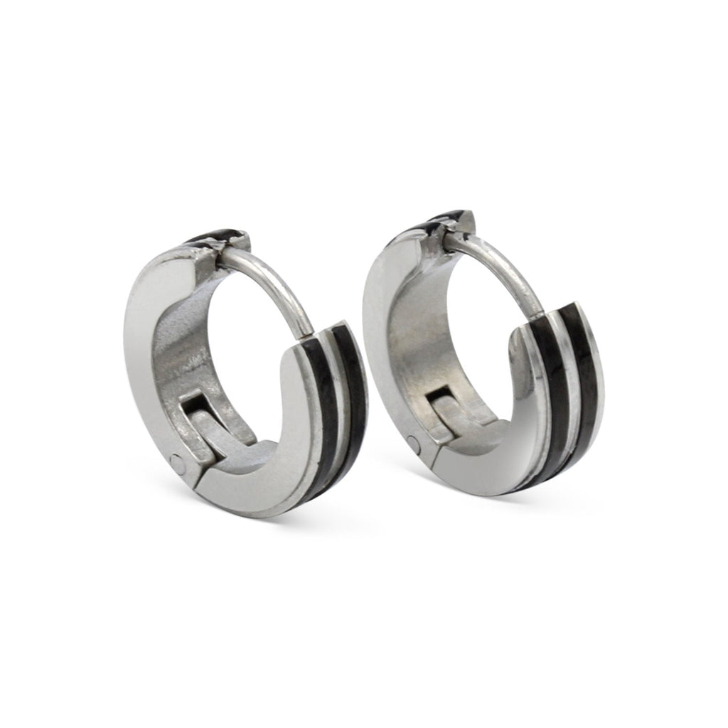 Narrow Striped Huggie Hoop Stainless Steel Earrings