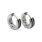 Narrow Striped Huggie Hoop Stainless Steel Earrings