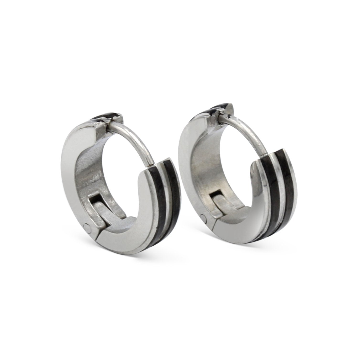 Narrow Striped Huggie Hoop Stainless Steel Earrings