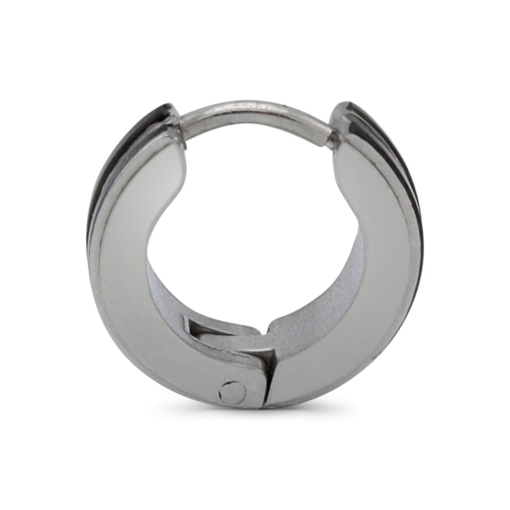 Narrow Striped Huggie Hoop Stainless Steel Earrings