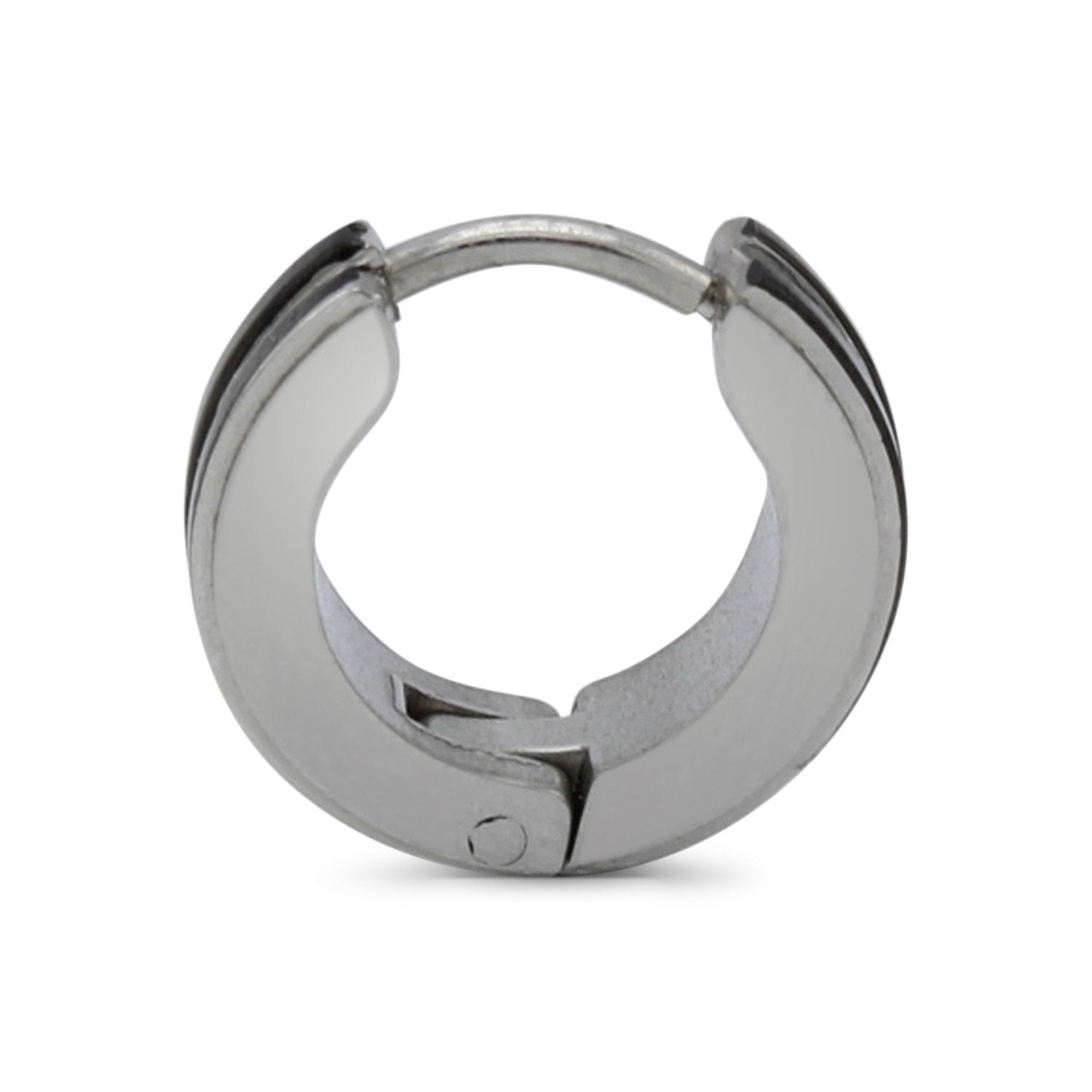 Narrow Striped Huggie Hoop Stainless Steel Earrings
