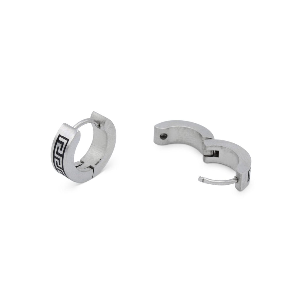Huggie Hoop Stainless Steel Earrings with Black Design