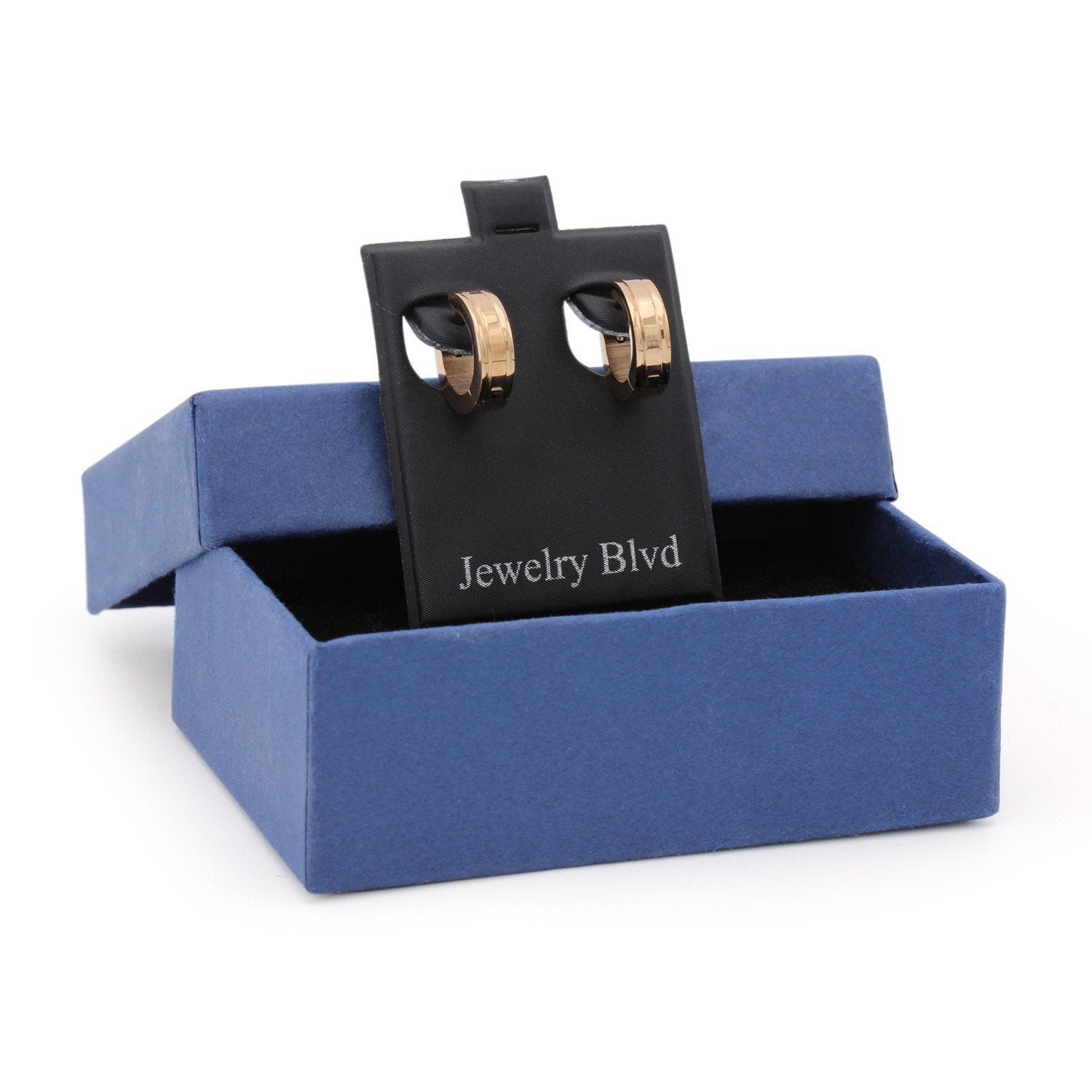 Huggie Hoop Stainless Steel Earrings with Rose Gold Stripes