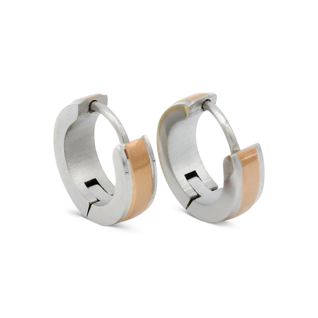 Huggie Hoop Stainless Steel Earrings with Rose Gold Stripes