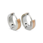 Huggie Hoop Stainless Steel Earrings with Rose Gold Stripes