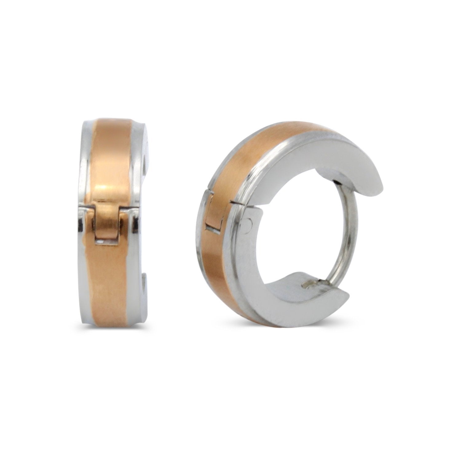 Huggie Hoop Stainless Steel Earrings with Rose Gold Stripes
