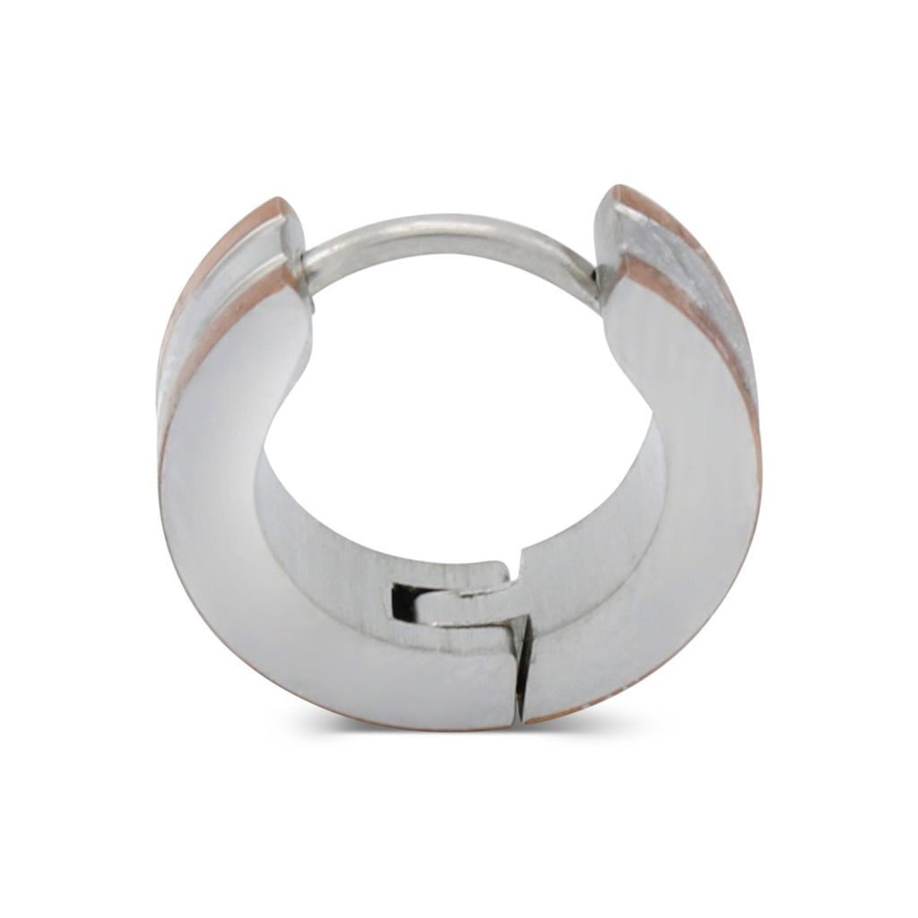 Huggie Hoop Stainless Steel Earrings with Rose Gold Stripes