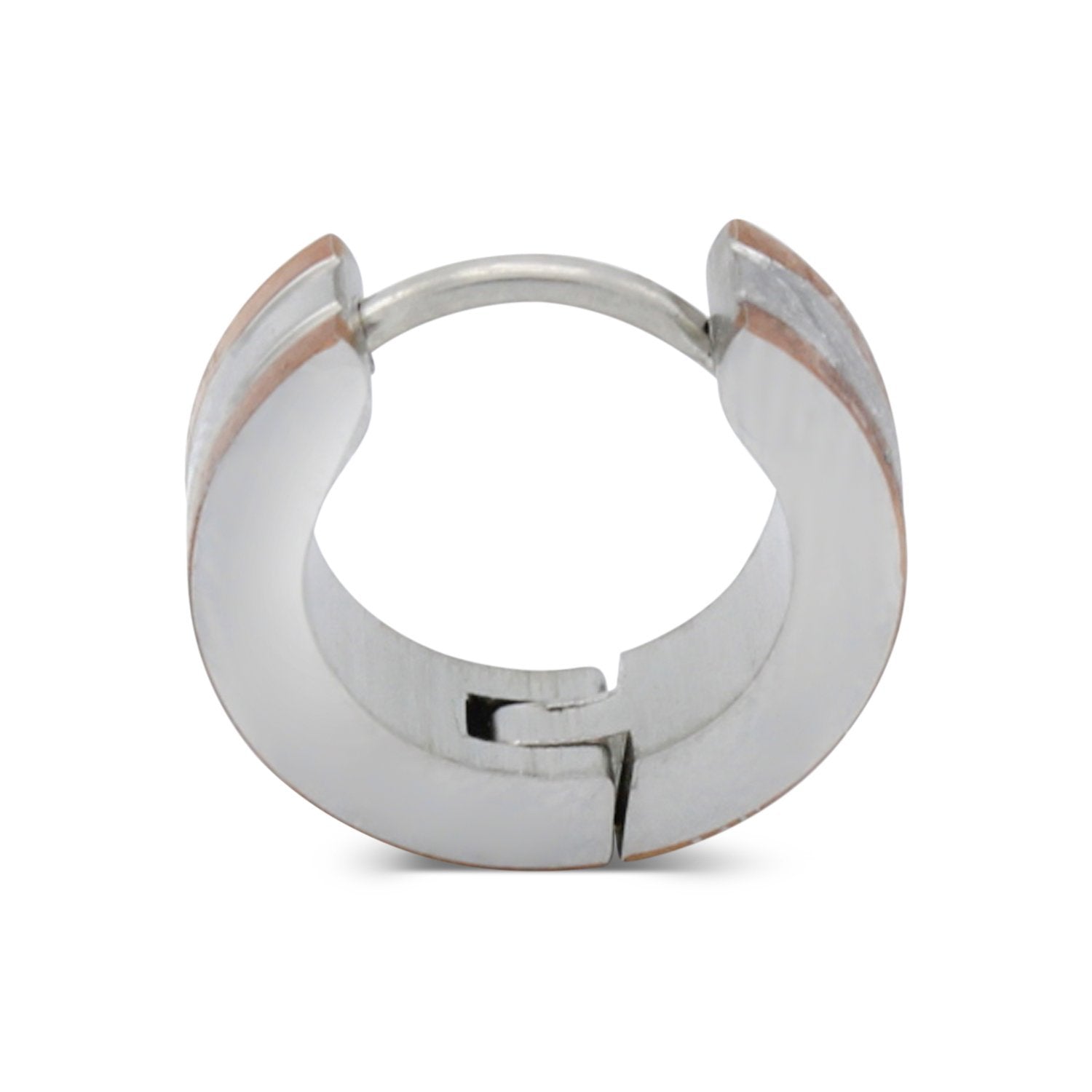 Huggie Hoop Stainless Steel Earrings with Rose Gold Stripes