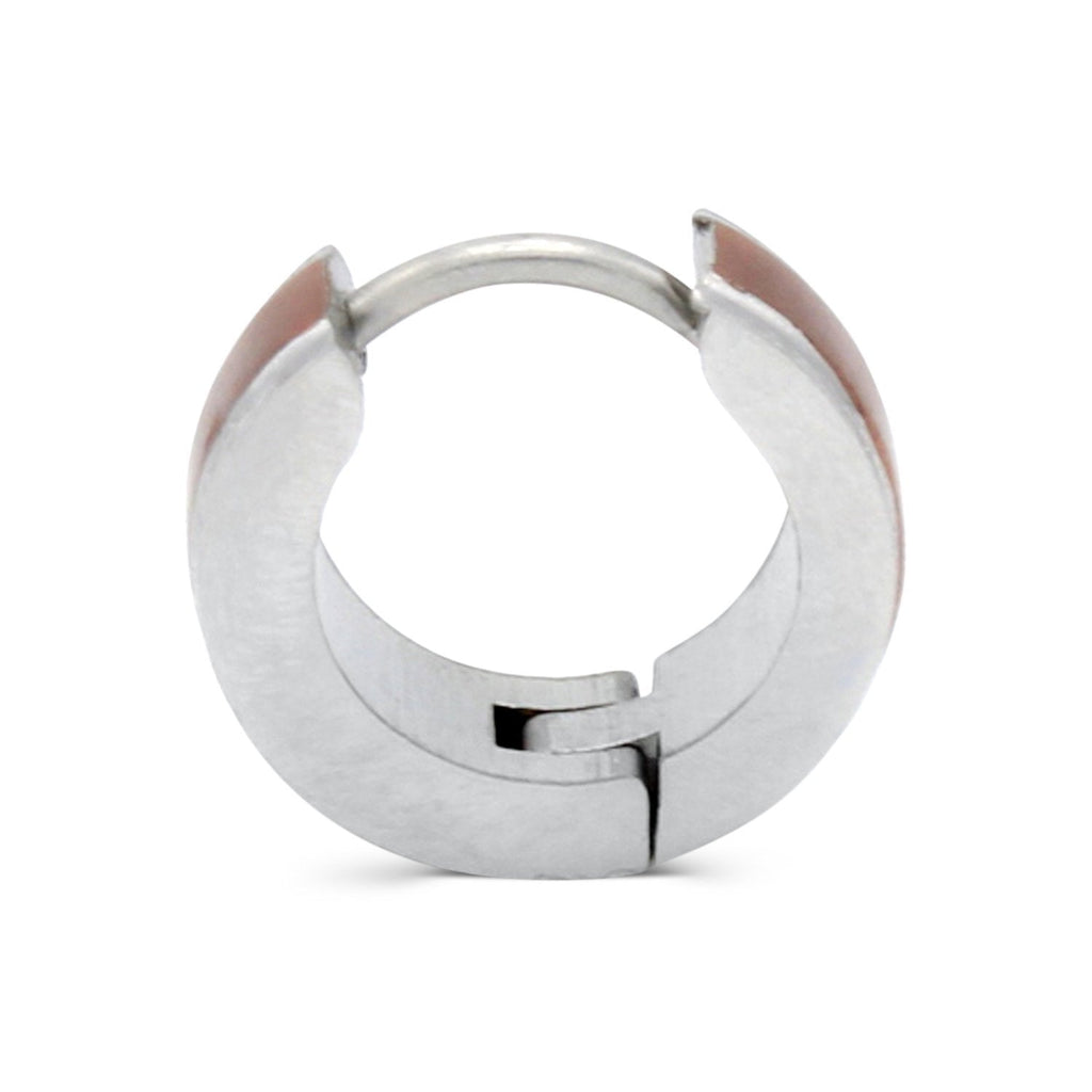 Huggie Hoop  Stainless Steel Earrings with Deep Rose Gold Stripes