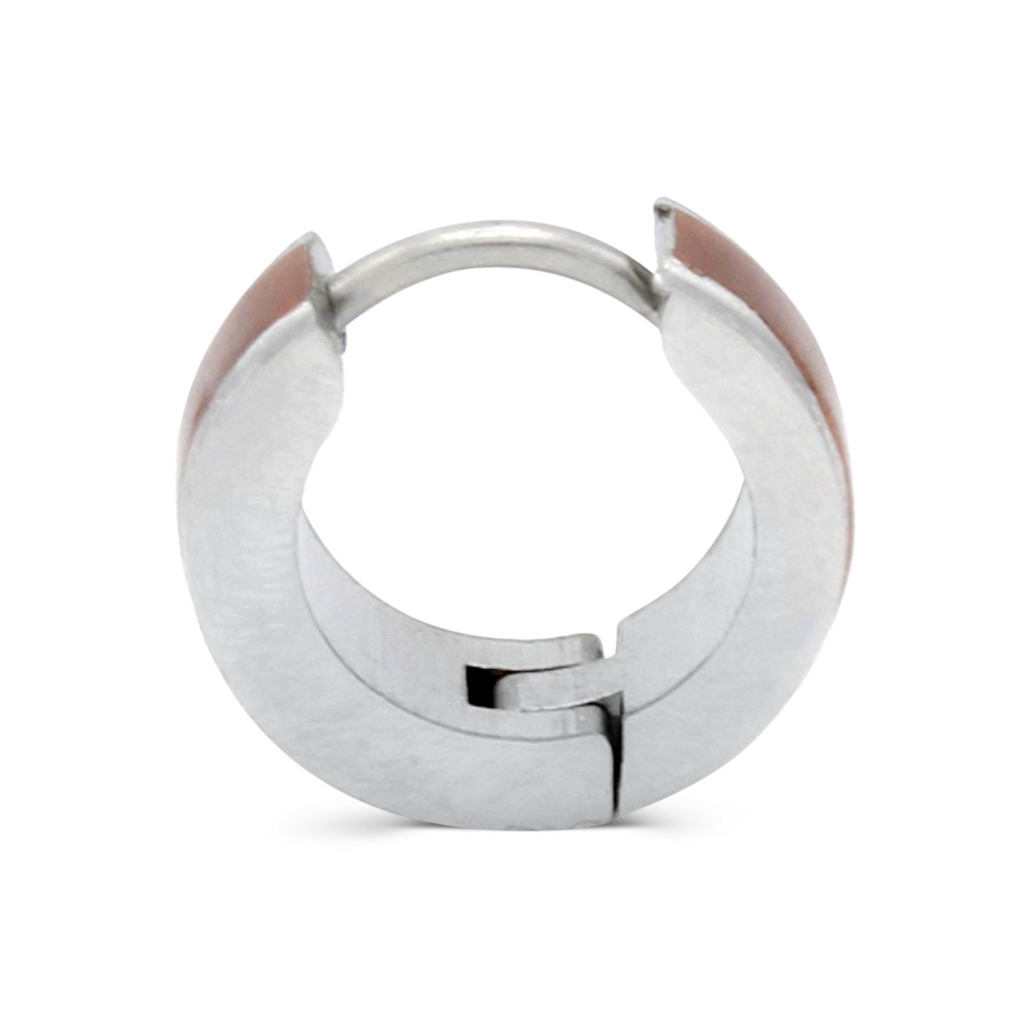 Huggie Hoop  Stainless Steel Earrings with Deep Rose Gold Stripes
