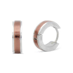 Huggie Hoop  Stainless Steel Earrings with Deep Rose Gold Stripes