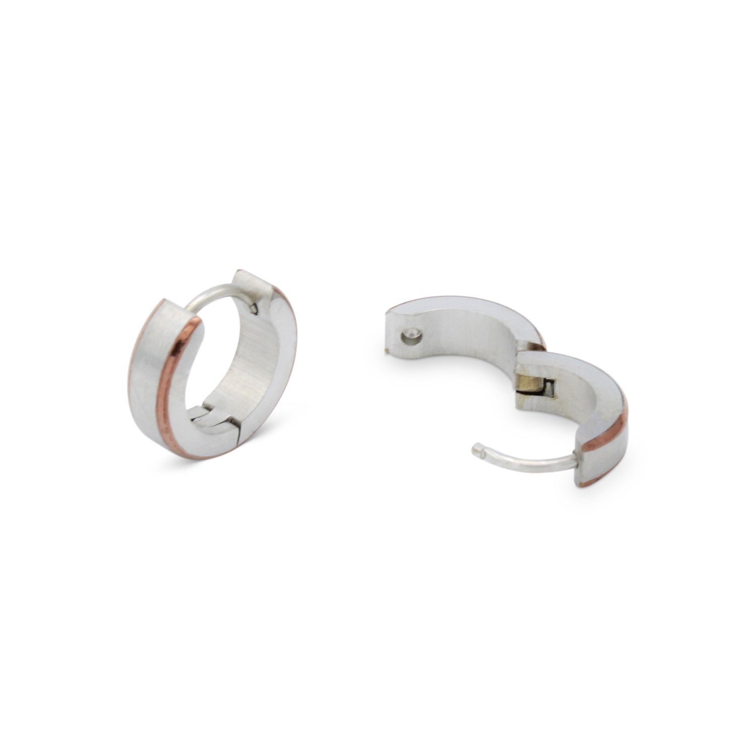 Huggie Hoop  Stainless Steel Earrings with Deep Rose Gold Stripes