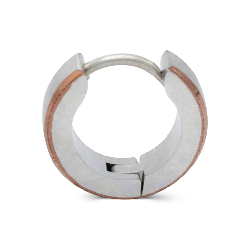 Huggie Hoop  Stainless Steel Earrings with Deep Rose Gold Stripes