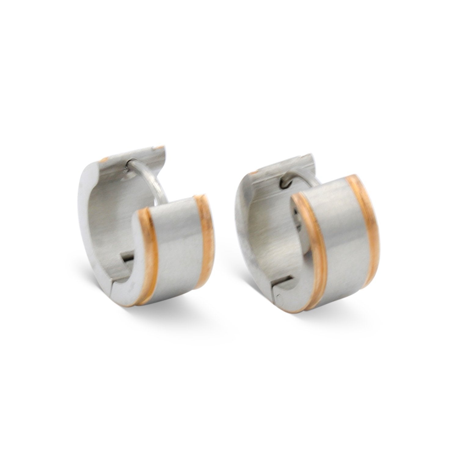 Huggie Hoop Stainless Steel Earrings with Rose Gold Stripes