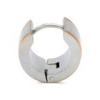 Huggie Hoop Stainless Steel Earrings with Rose Gold Stripes