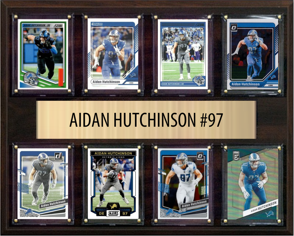 Aidan Hutchinson Detroit Lions Fan Gift Plaque 12x15 8 Cards Prizm, Donruss, Score 2024 2025 2026