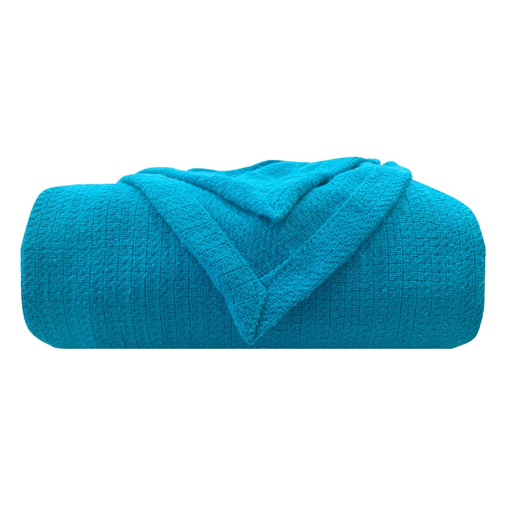 Homvare Luxurious Cotton King Geometric Blanket Throw-All Season for Bed, Sofa, Layering, Snuggling - Turquoise