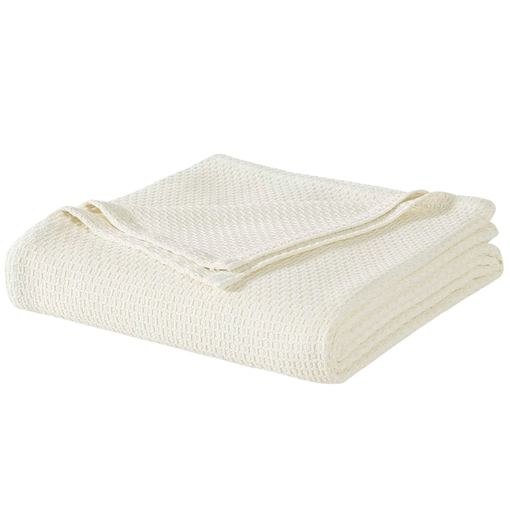 Homvare Bedding Premium Cotton Blanket King Ivory - Soft Breathable Thermal Blanket - Ideal for Layering Any Bed