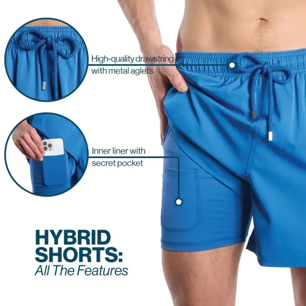 Men’s Premium Compression-Lined Hybrid Shorts – Tropical Swirl-Ocean and Palm