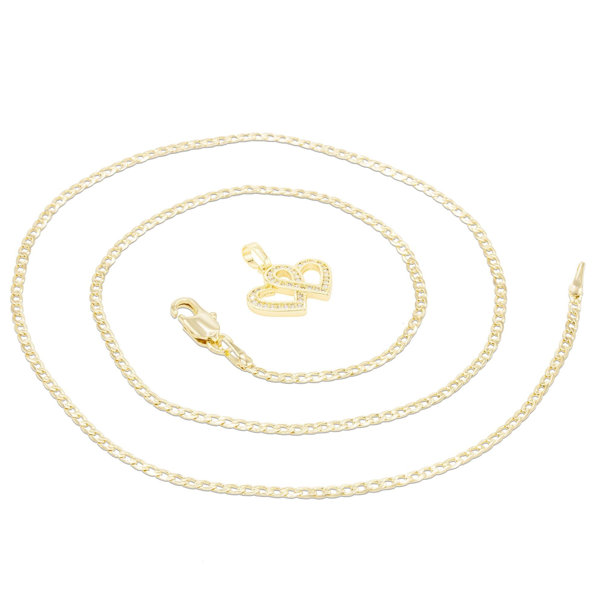 Cubic Zirconia 14K Gold Filled Connected Hearts Pendant Necklace Set