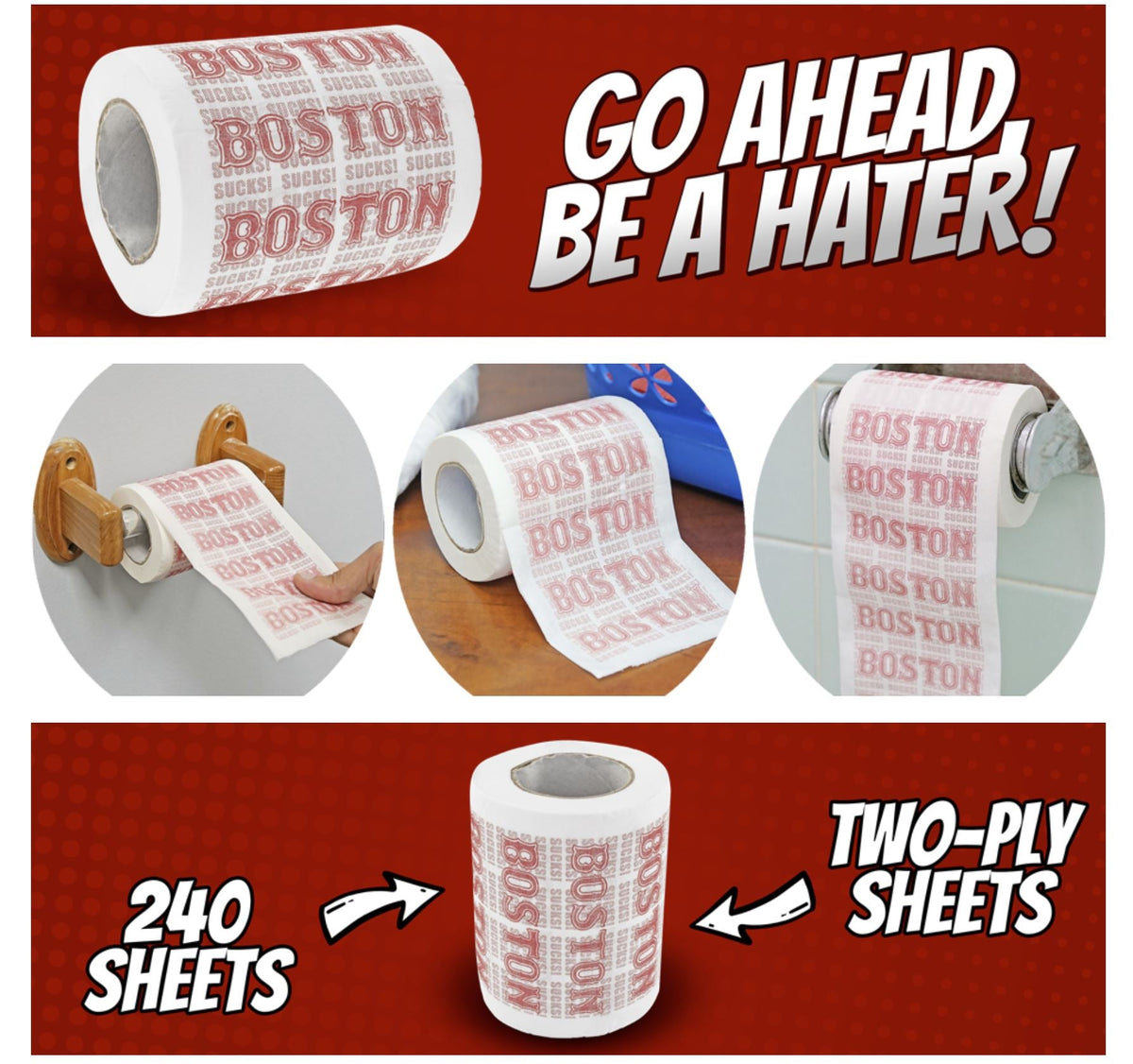 🧻 "BOSTON SUCKS" Toilet Paper Roll – Hilarious Bathroom Gag for Yankee Fans