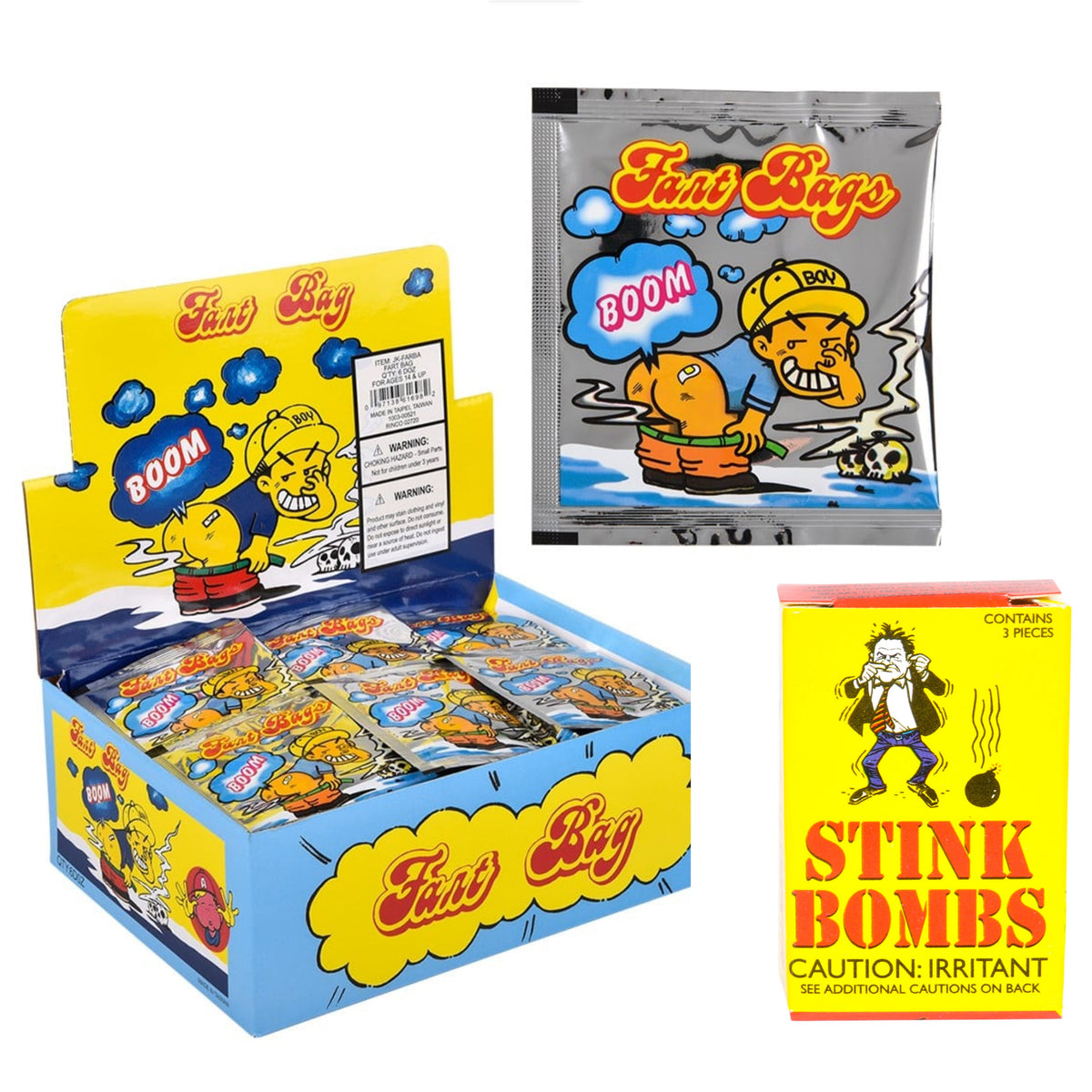 72 Fart Bomb Bags + 3 Stink Bomb Glass Vials - funny gag prank joke (COMBO)