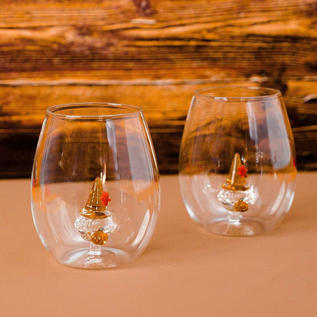 3D Pumpkin Gnome Stemless Wine Glasses