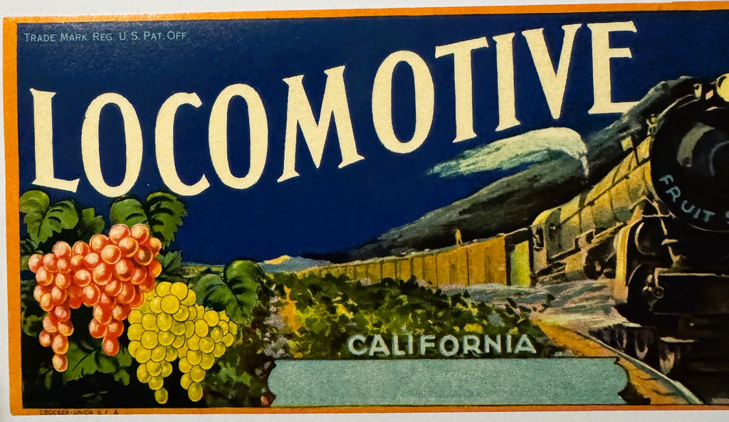 Vintage 1940s Locomotive Engineer Crate Label 🚂 Thomas Mouradick, Fresno, CA, Steam Train Railroad