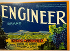 Vintage 1940s Locomotive Engineer Crate Label 🚂 Thomas Mouradick, Fresno, CA, Steam Train Railroad