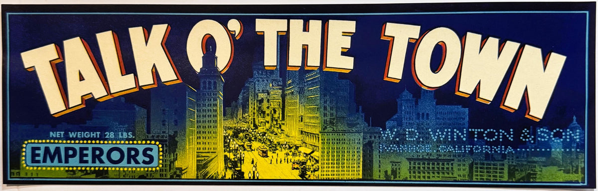 Vintage 1940s Talk O’ The Town Emperor Grapes Crate Label 🍇 from Ivanhoe, California