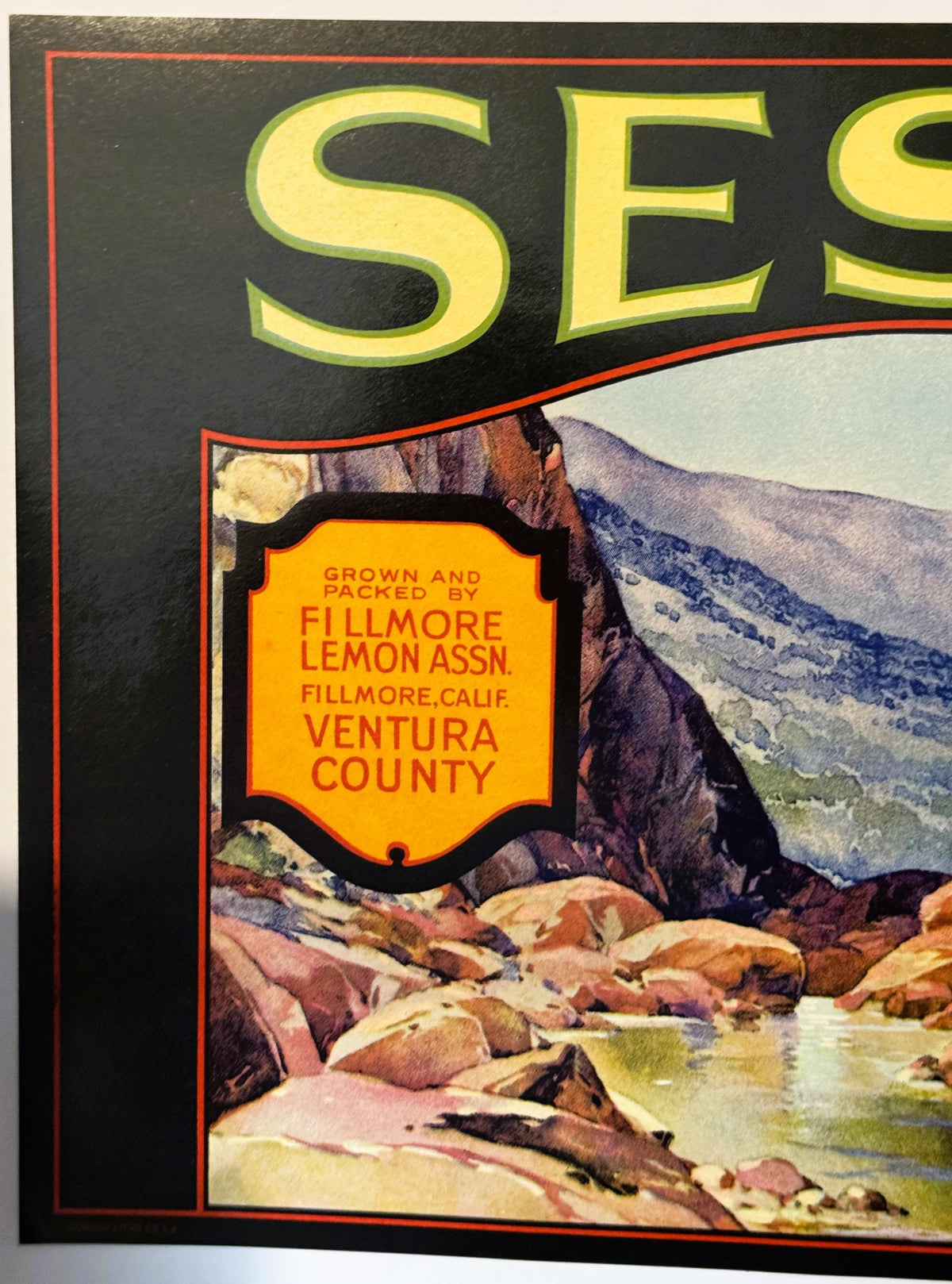 Antique 1930s Sespe Brand Sunkist Lemon Crate Label 🍋 — Fillmore Lemon Assn., Fillmore, Ventura County CA