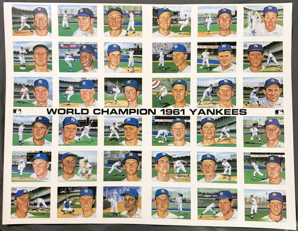 Vintage Susan Rini World Champion 1961 Yankees Uncut Postcard Sheet ⚾ Mantle Maris Historic Limited Editions MLB Licensed Art Wall Display