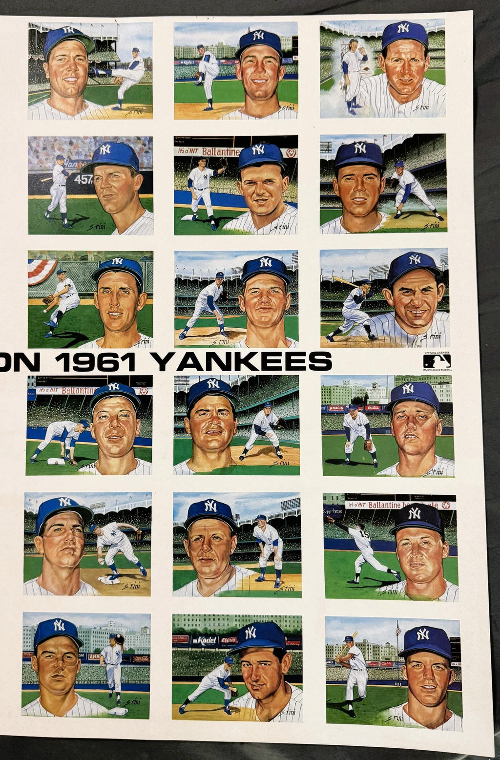 Vintage Susan Rini World Champion 1961 Yankees Uncut Postcard Sheet ⚾ Mantle Maris Historic Limited Editions MLB Licensed Art Wall Display