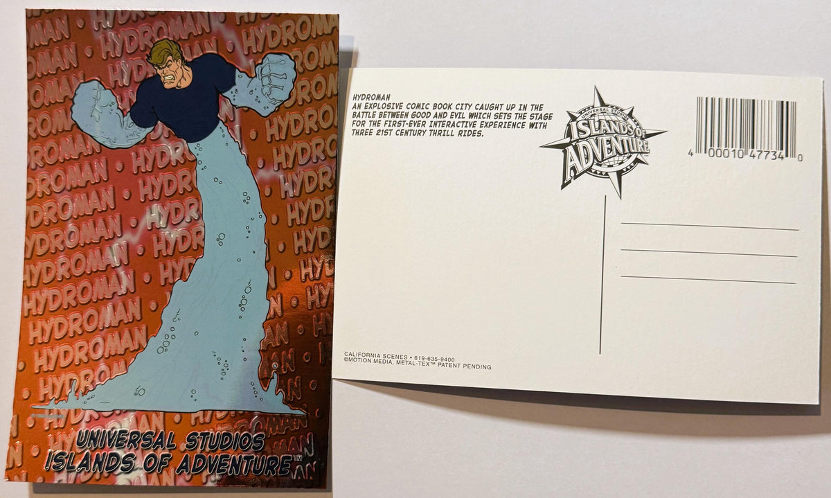 Vintage 1999 Hydroman Marvel Postcard 💧 — NOS Foil Universal Studios Villain Art