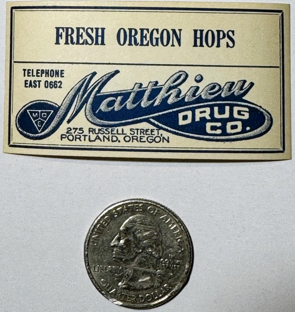 Antique 1910s Fresh Oregon Hops Drug Store Label 🌿 – Matthieu Drug Co., Portland