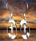 Tiny Silver Cross Hoop Earrings, Small Shadow Box Dangle Drops