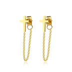 Cross Tassel Chain Back Earrings, Waterproof Jesus Jewelry