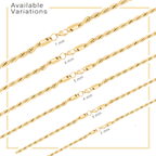 14K Gold Plated Rope Chain Twisted Link Necklace for Men 18" 20" 24" 30" Length | 2 mm - 7 mm Width