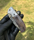 Damascus pocket folding knife