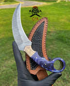 Custom Handmade Damascus steel Ring Tail karambit knife