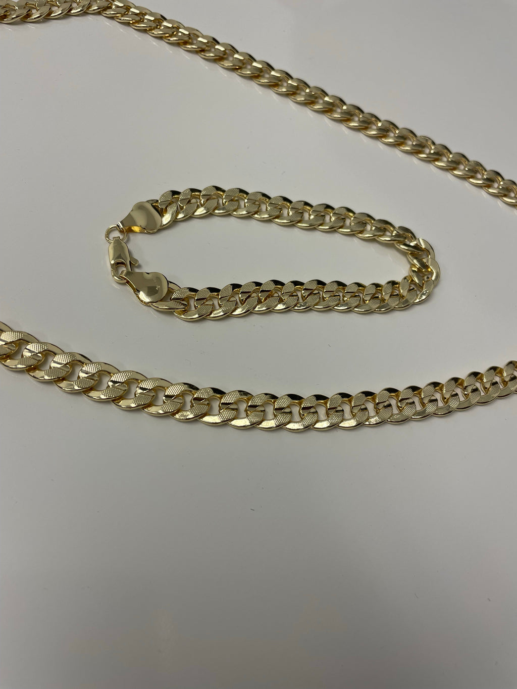 Cuban Link Diamond Cut 14K Gold Filled Necklace 24" Chain and 8.5" Bracelet Jewelry Chain Set